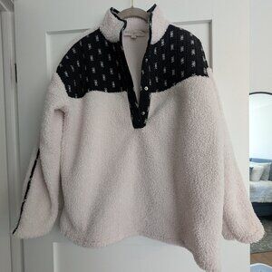 Loft Cream Fleece Long Sleeve With Black Snowflake Detail Apres Ski